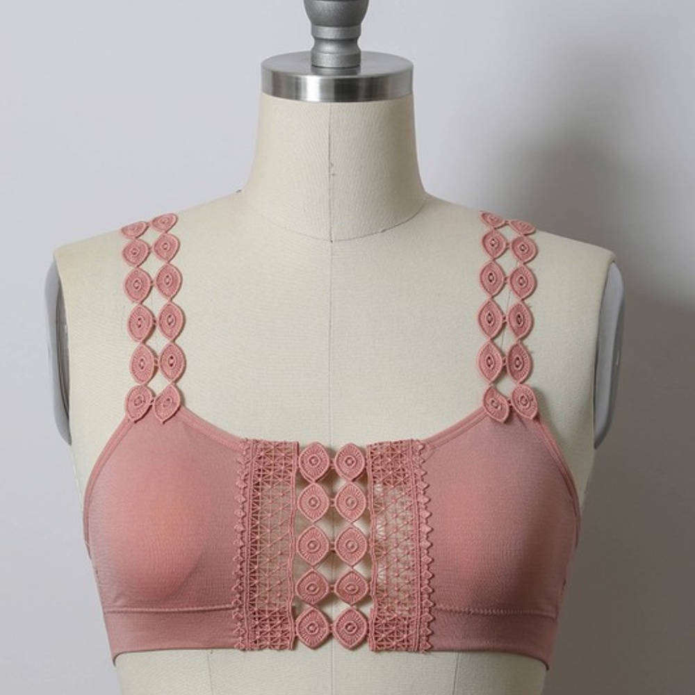 Boho Pink Lace Applique Bralette Pad Minimalist - Picture 2 of 3